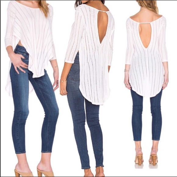 New Free People Astoria Split Ribbed Tee Size XS S - Picture 2 of 6